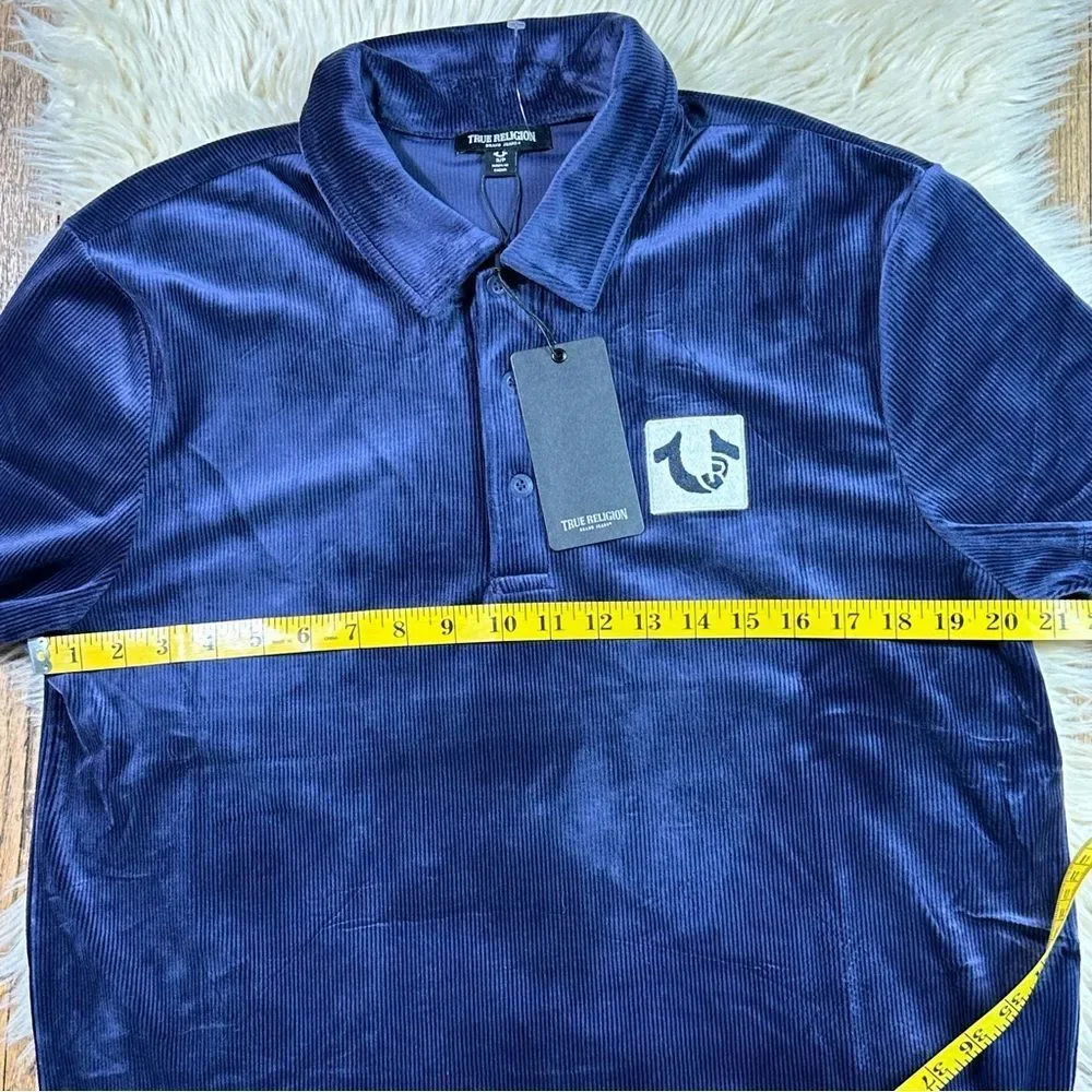 True Religion Deep Blue Velour Polo Shirt